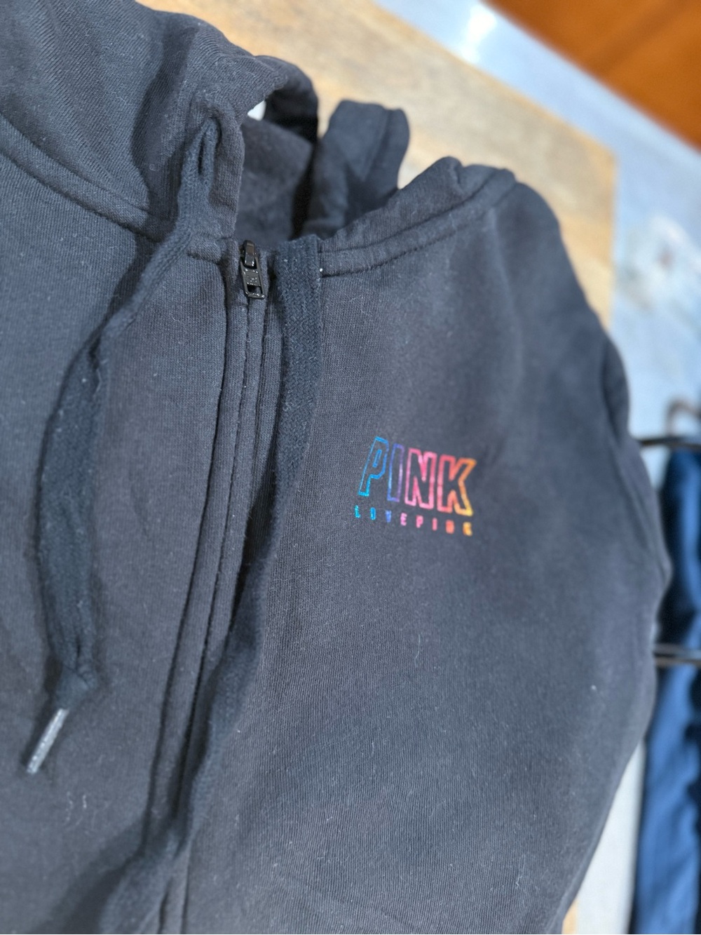 PINK Victoria's Secret Black Zip-Up Hoodie with Colorblock Logo - Picture 7 of 9